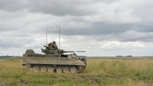 A Warrior on Salisbury Plain during Exercise Lion Strike. Exercise Lion Strike is designed to test Majors from all trades across the Army in Command and Control scenarios. Assisting in the exercise were 4 RIFLES from 1 Armoured Infantry Brigade, 1 YORKS, and the KRH in Challenger 2 Main Battle Tanks from 12 Armoured infantry Brigade. The exercise took part in various locations accross Salisbury Plain Training Area.